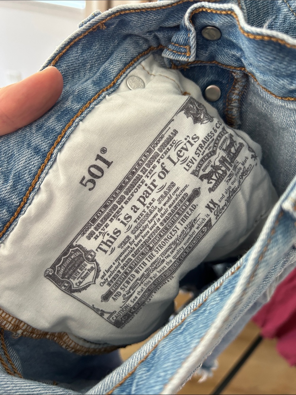 Levi’s 501 Distressed Jean Shorts. Size 31. 2” inseam. 17” waist. Clean. - Picture 4 of 8